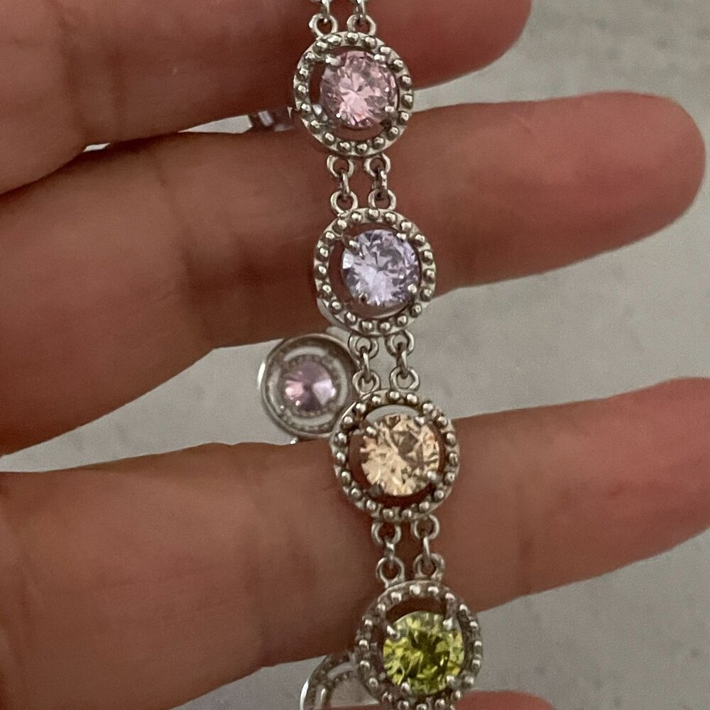 .925 Sterling Silver Multicolor Simulated Gemston… - image 6